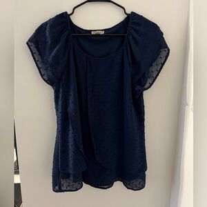 Roz & Ali Navy Blue Textured Blouse